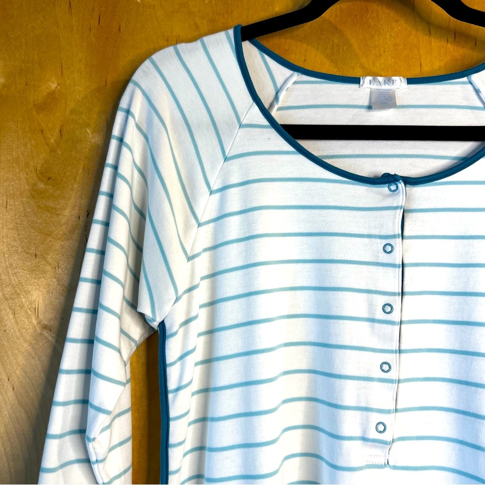 LAKE 100% Pima Cotton Pajamas SMALL Teal & White Striped MATERNITY